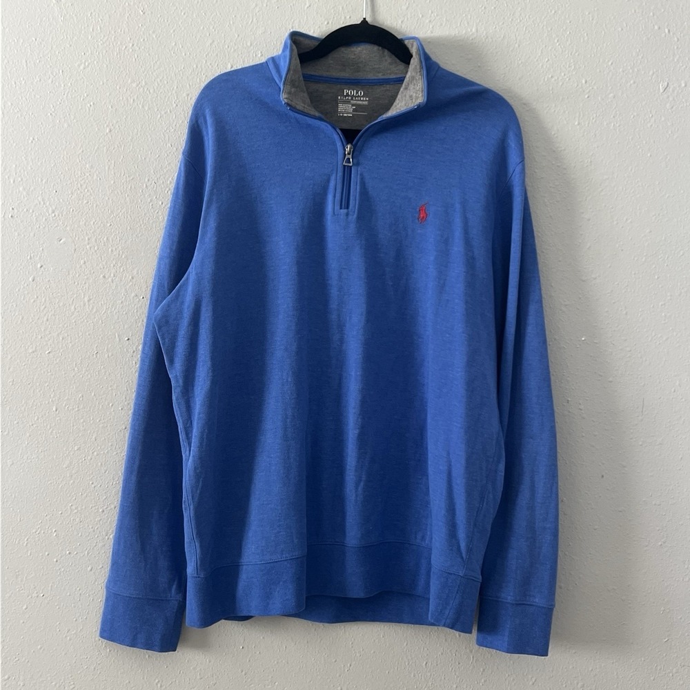 Polo Ralph‎ Lauren Performance 1/4 QTR Zip Pullover Mens L Blue Long Sleeve Soft